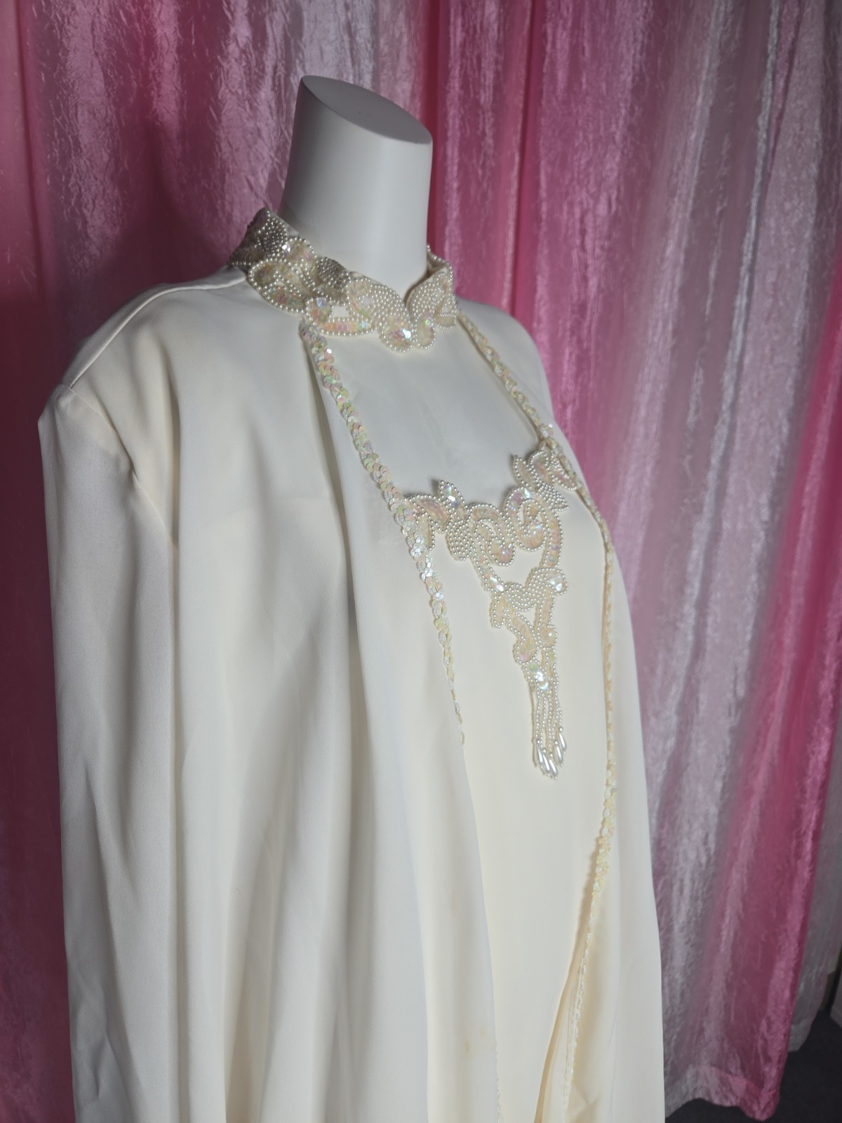 Patra Exquisite Ivory Beaded Sequin Flowy Evening Dress Size 14