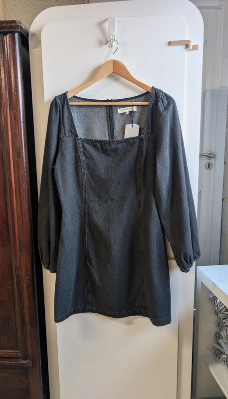 Nobody’s Child Black Denim Mini Dress Size 14 New With Tags Long Sleeve