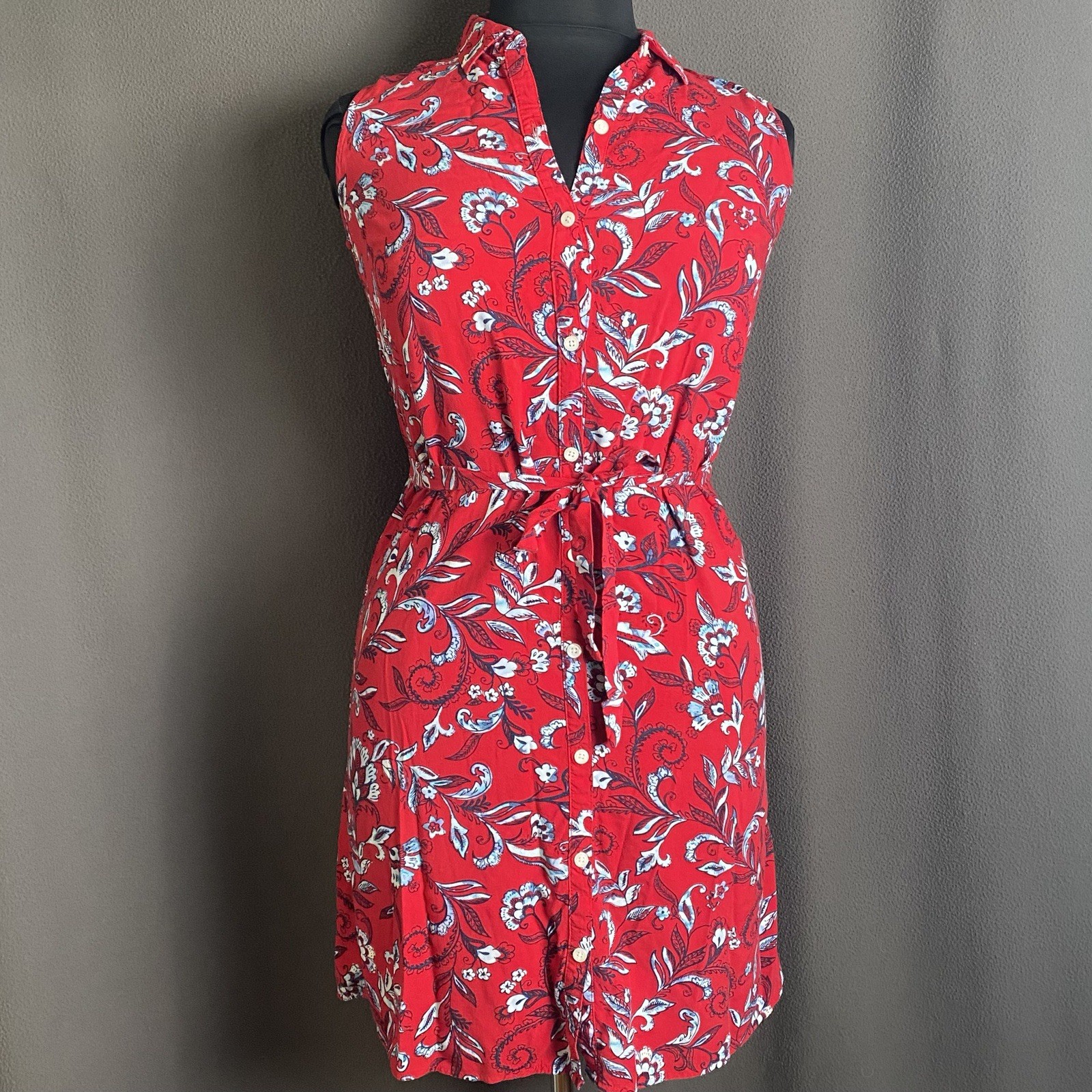 Croft& Barrow Dress Womens Small Red Self Belt Paisley Cottagecore Garden Party