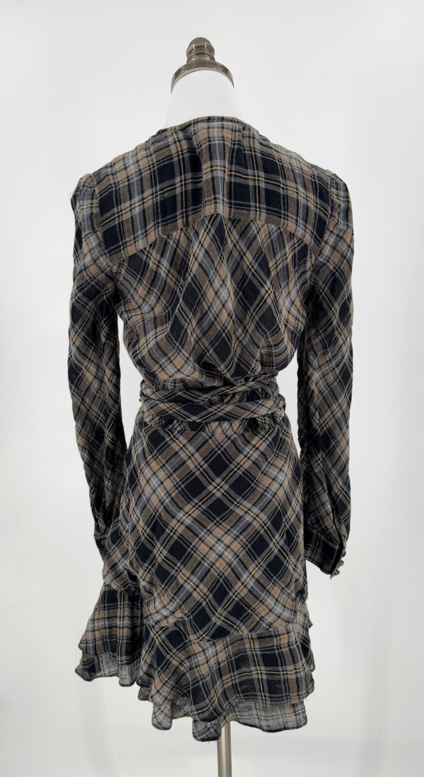 Veronica Beard Black Gold Metallic Plaid Farlow Wrap Button Cuff Dress Sz 6