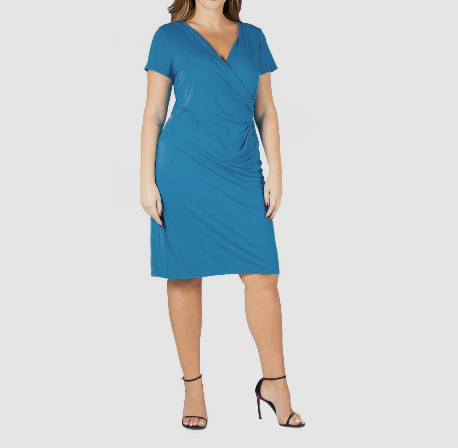 24seven Comfort Apparel Women’s Blue Short Sleeve V-Neck Dress Plus Size 3X
