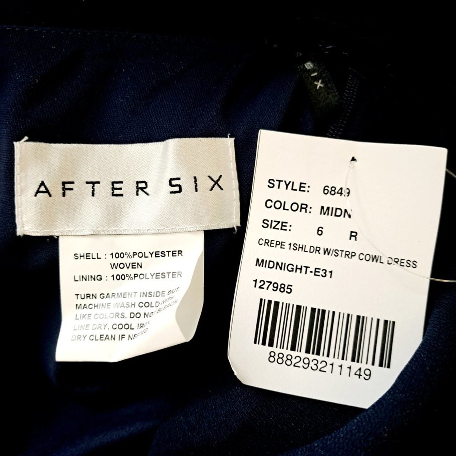 After Six Full Length One Shoulder Cowl Neck Crepe Dress