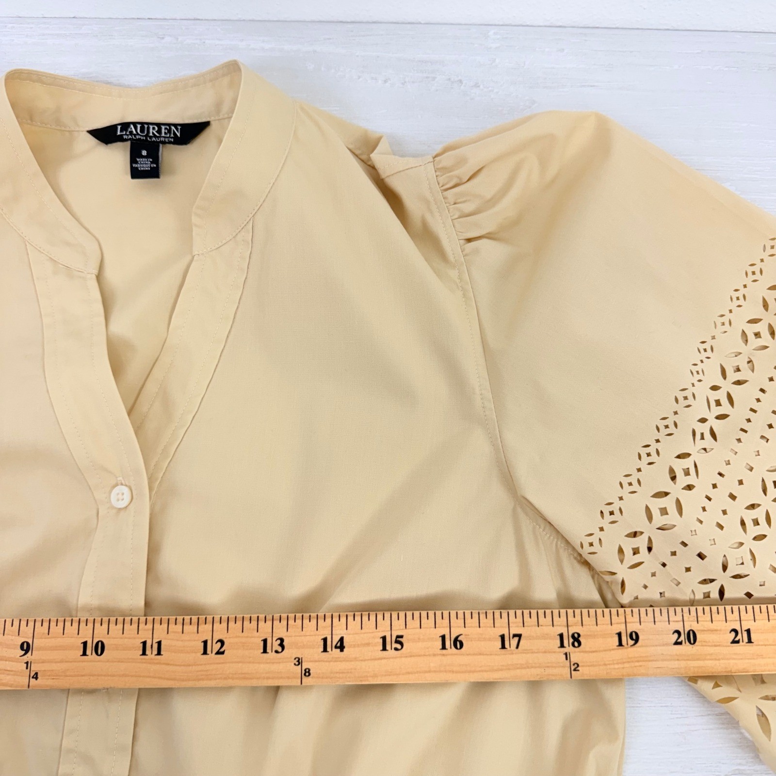 Lauren Ralph Lauren Eyelet Laser Cut Poplin Midi Dress Size 8 Beige Feminine