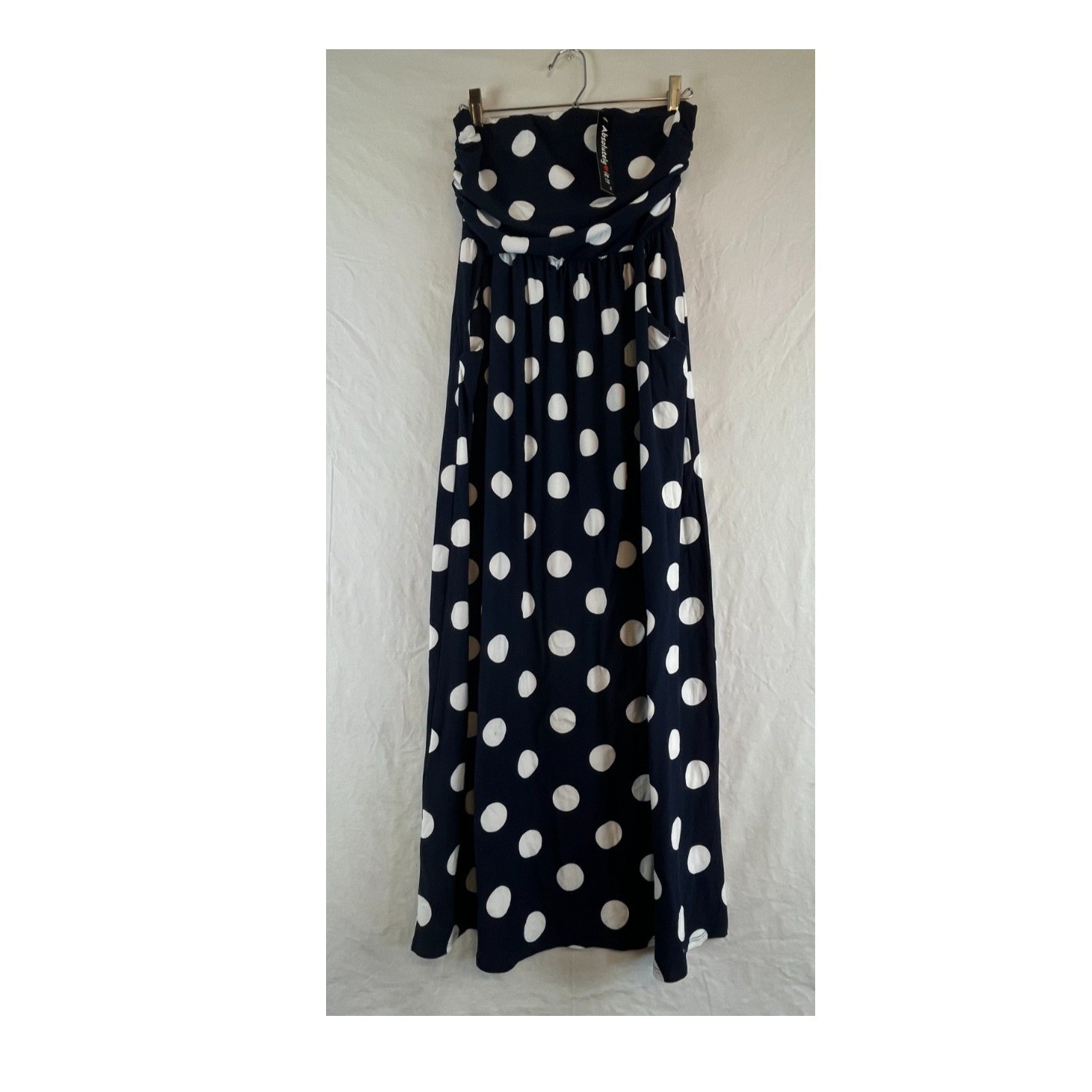 Absolutely Love It Women’s 1X Navy White Polka Dot Strapless Maxi Dress NWT