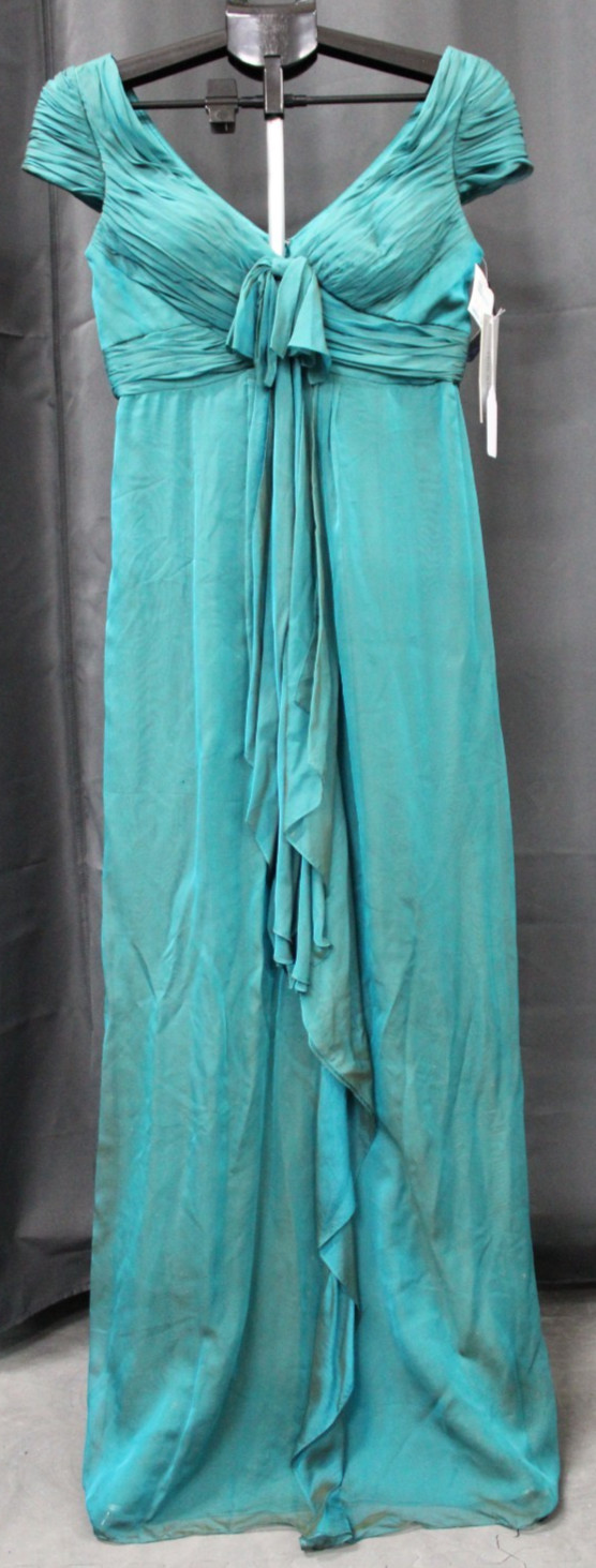 Rickie Freeman Teri Jon Teal Silk Chiffon Dress