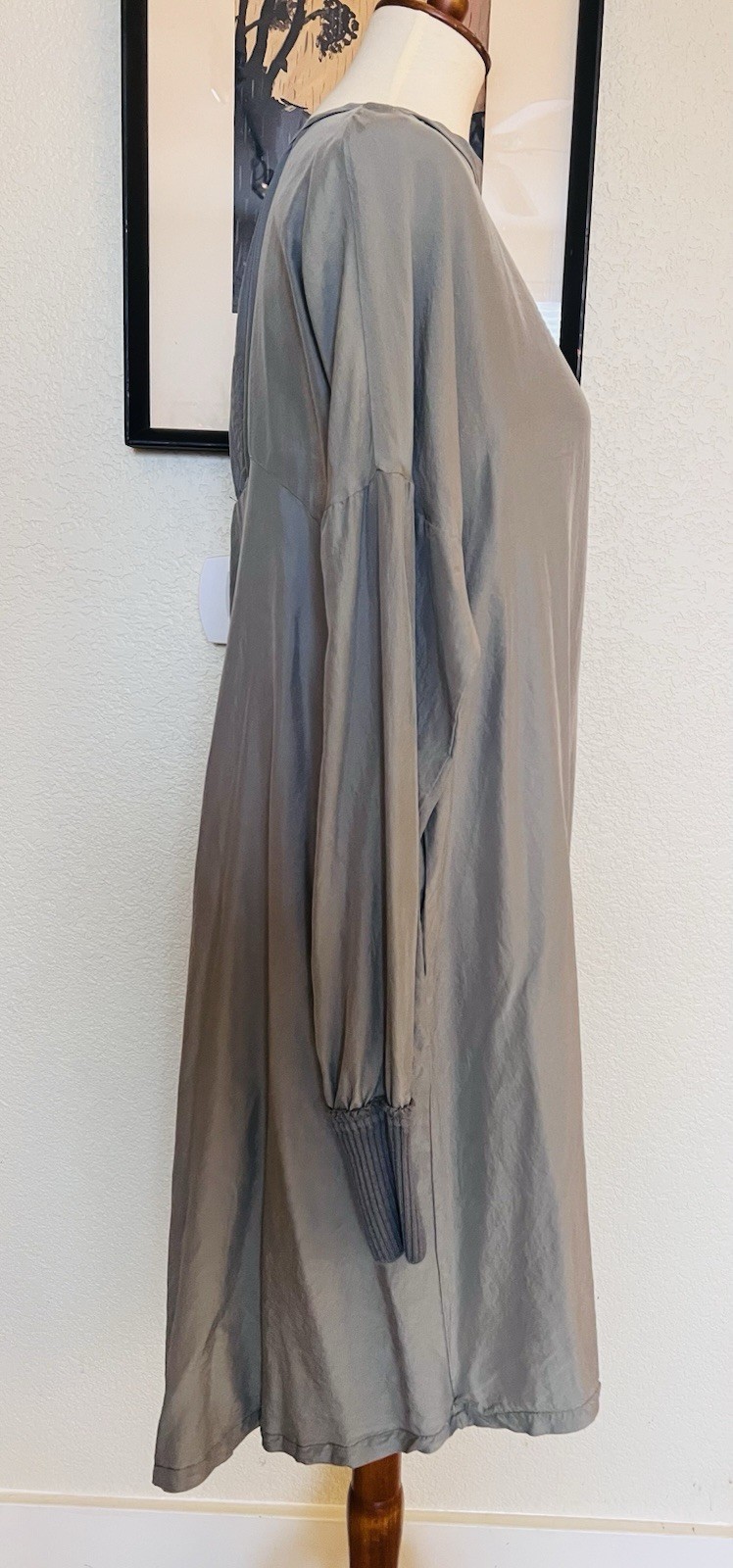 NWT Aequamente Gray/Blue Silk Long Sleeve Dress Size Medium