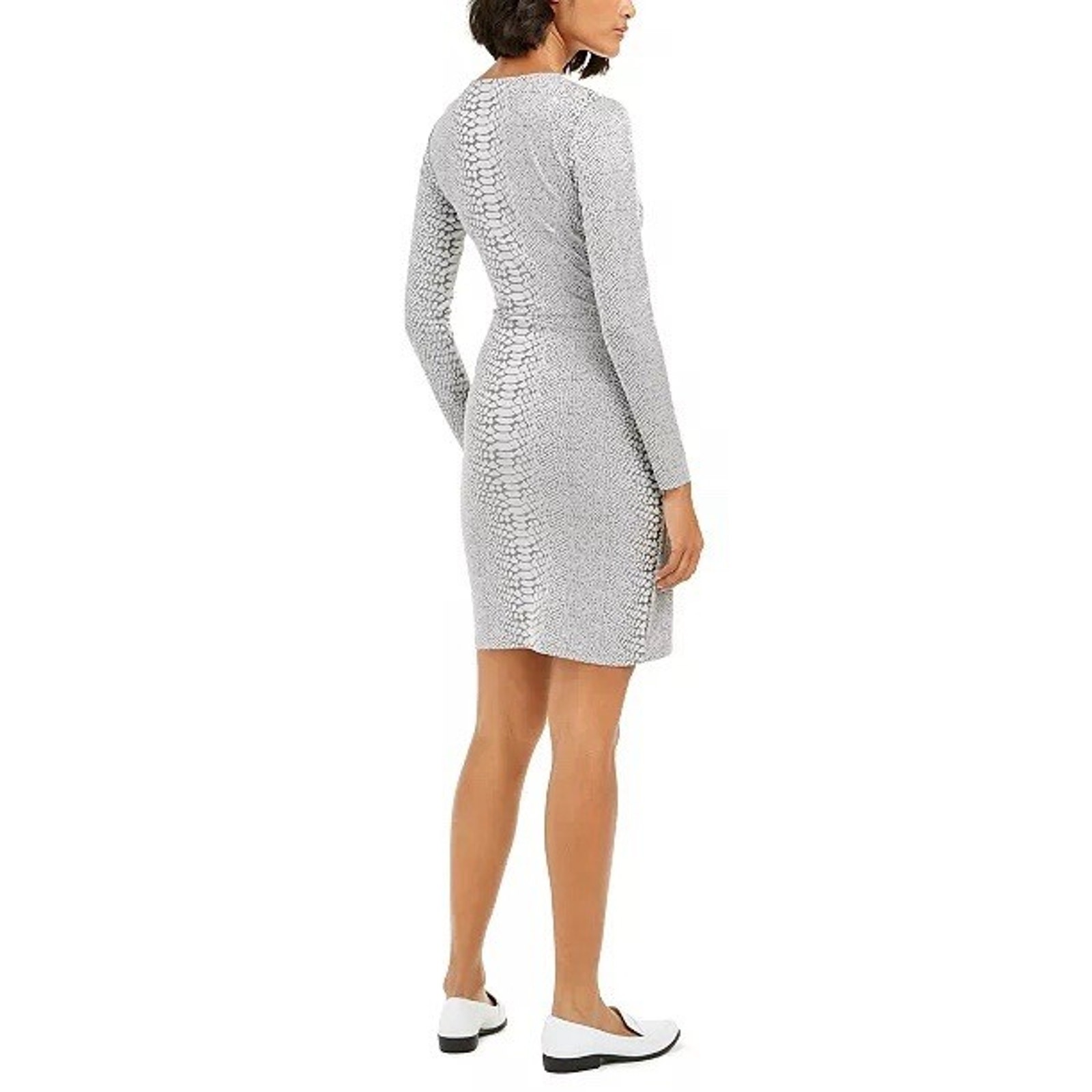 French Connection Silver Wrap Snake Print Cocktail Dress Size 2 | Long Sleeve