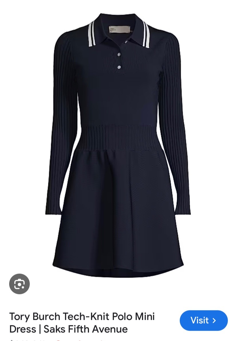 Tory Burch Tech Knit Polo Long Sleeve Mini Dress – Tory Navy – Size Small.