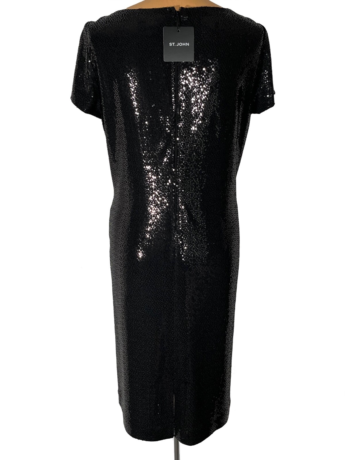 NWT ST. JOHN Knits Black Sequin Stretch Crepe Sheath Shift Dress sz 16 $1495
