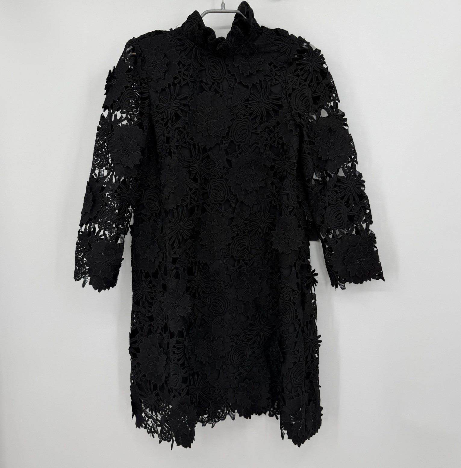 Tuckernuck Black Guipure Lace Daphne Dress XL Ruffle Collar Bow Cocktail Party