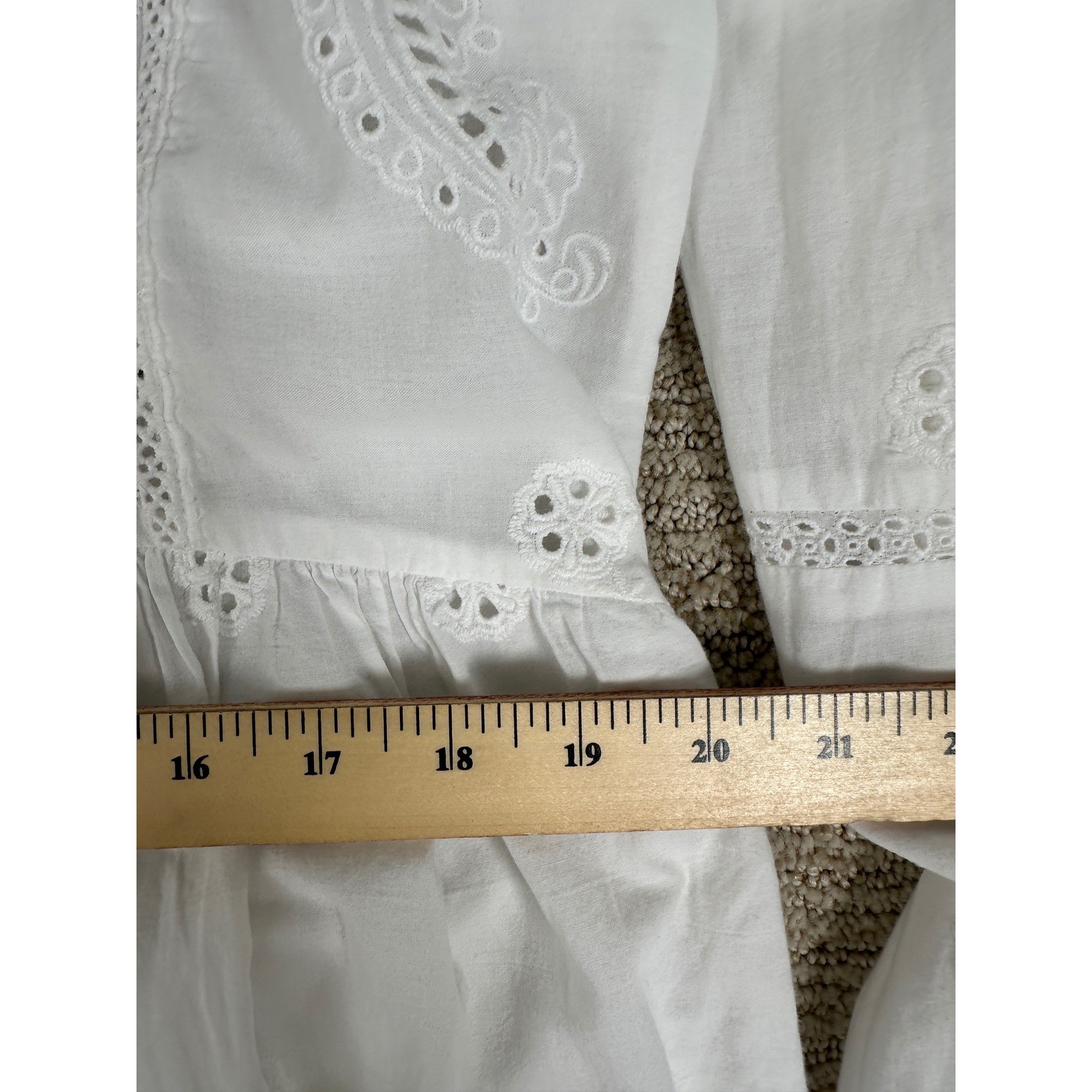 Zara White Eyelet Lace Midi Dress Womens XL Long Sleeve Boho Pintuck V-Neck