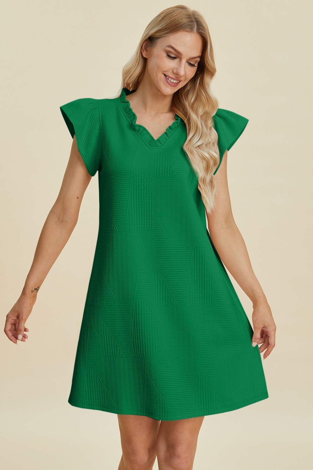 Double Take Full Size Ruffled V-Neck Cap Sleeve Dress – Free Shipping