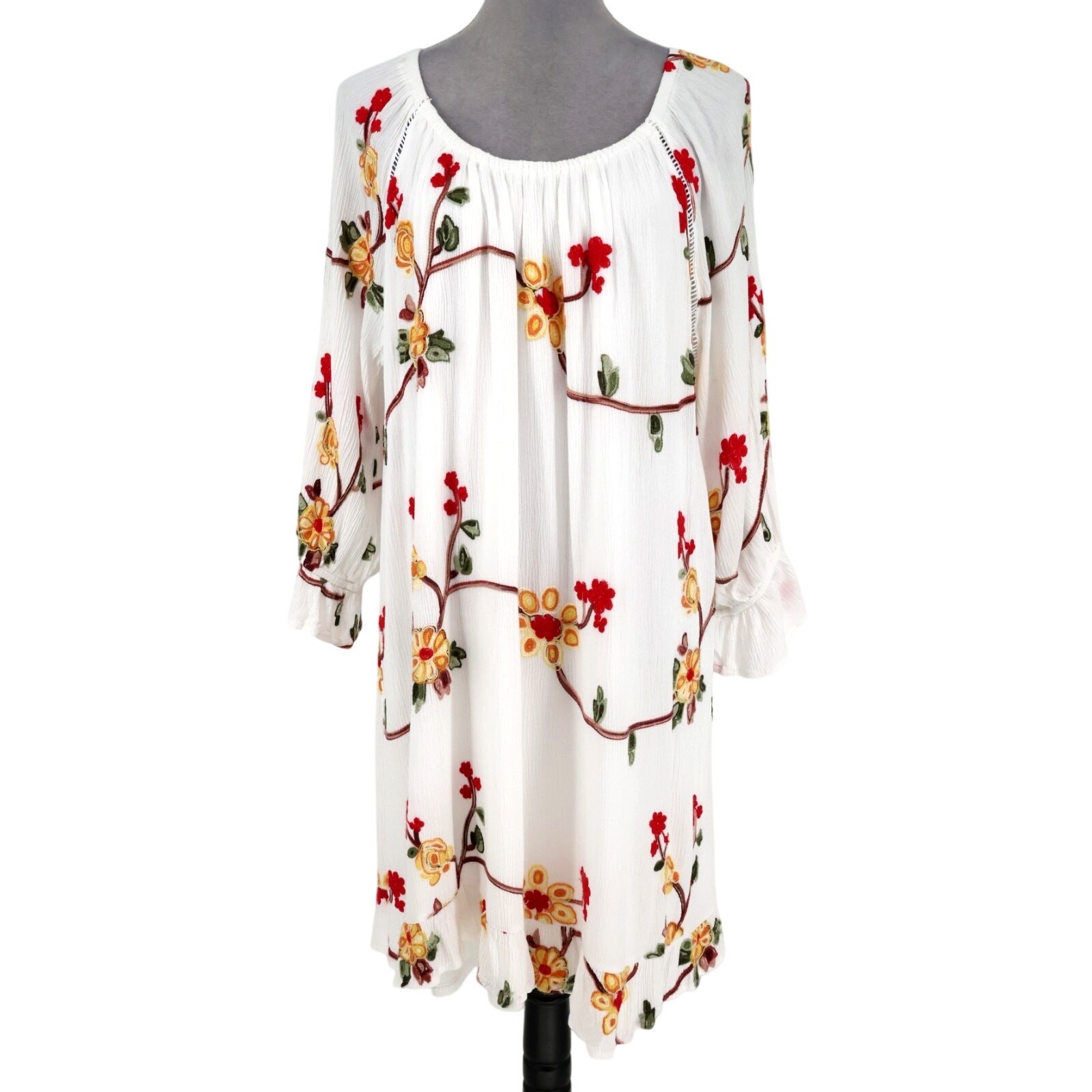 LIV Los Angeles Dress Plus Size 2X White Embroidered Floral Gauze Beach Resort