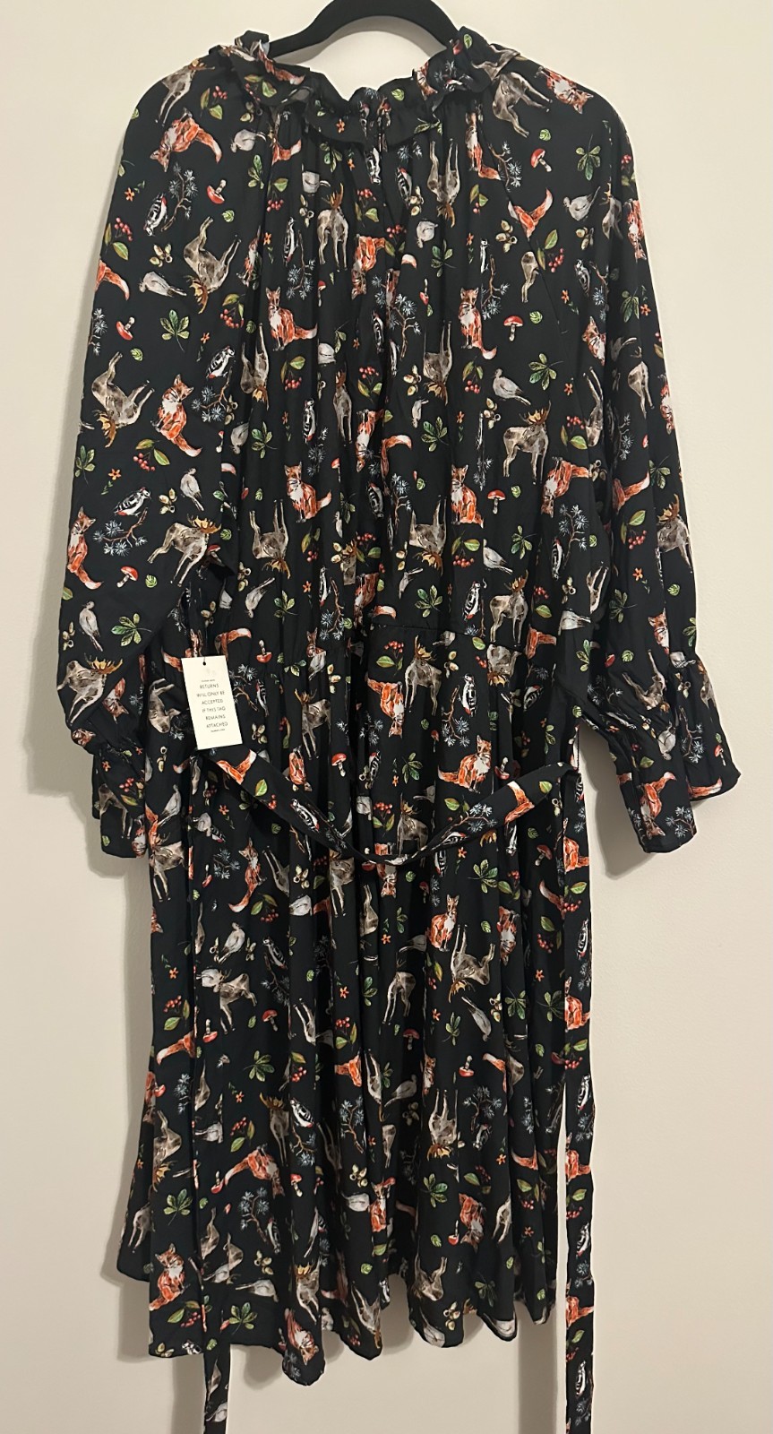 New Womens Eloquii Dress Size 26 Plus Black Woodland Animals Fox Moose Ruffles