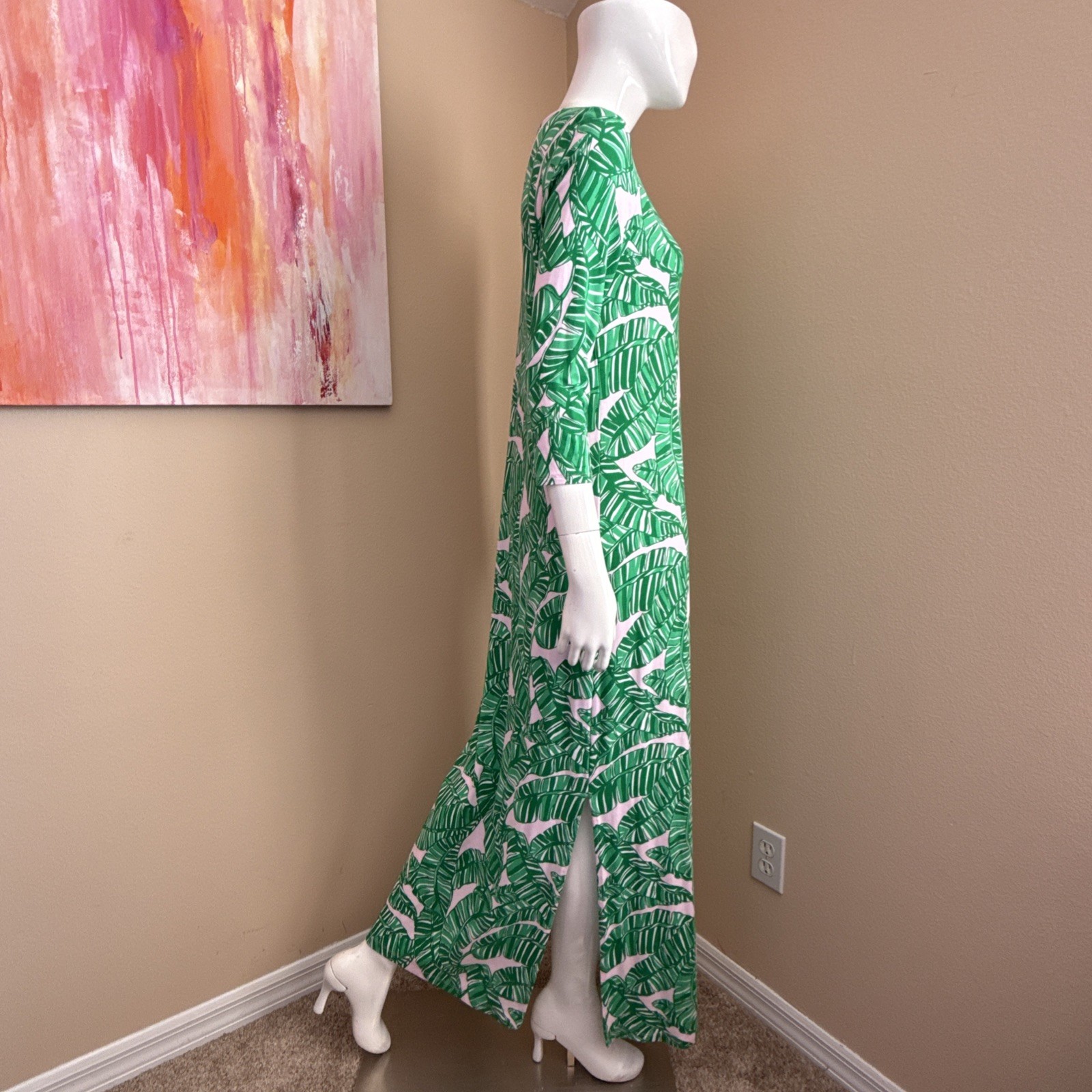 Lilly Pulitzer Maxi Morgann Maxi Dress Med Let’s Go Bananas Conch Shell Pink EUC