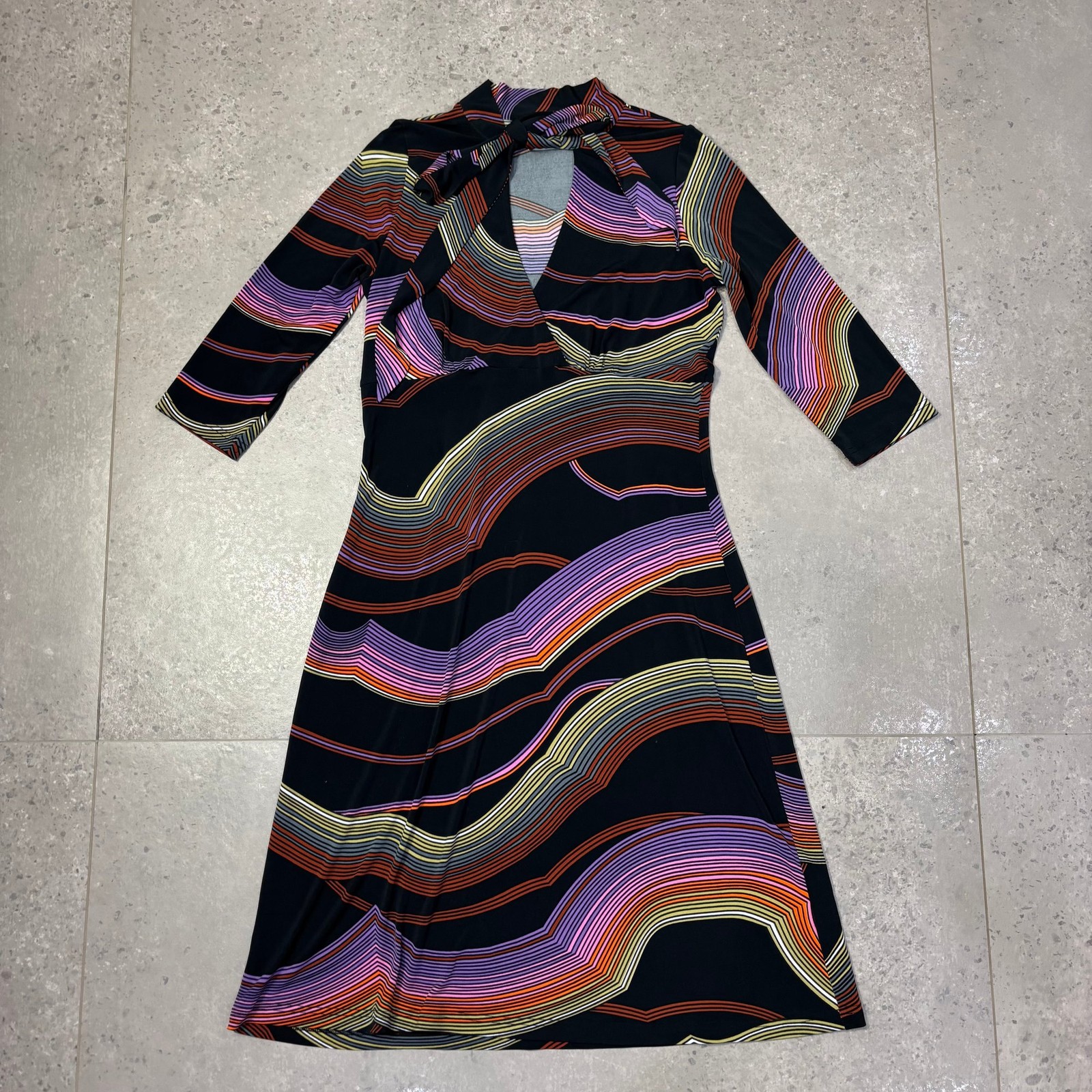 Leona Edmiston Women’s Midi Dress Multicoloured V-Neck Stripe Pattern