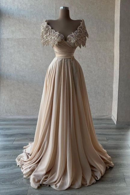 Champagne Evening Dresses Off The Shoulder A Line Elegant Party Prom Gowns