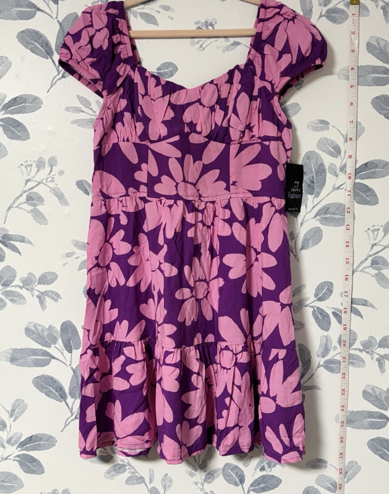 My Sisters Fashion Girls Medium Summer Dress Purple Floral Short Sleeve Flowy