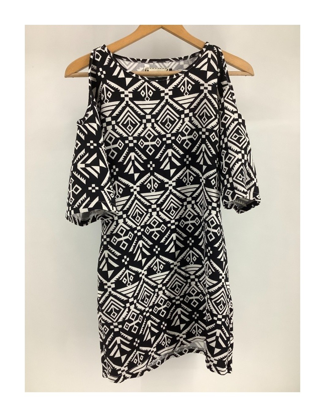 Hearts & Bows Black and White Patterned Dress Ladies Casual 32in 19in Pit to Pit