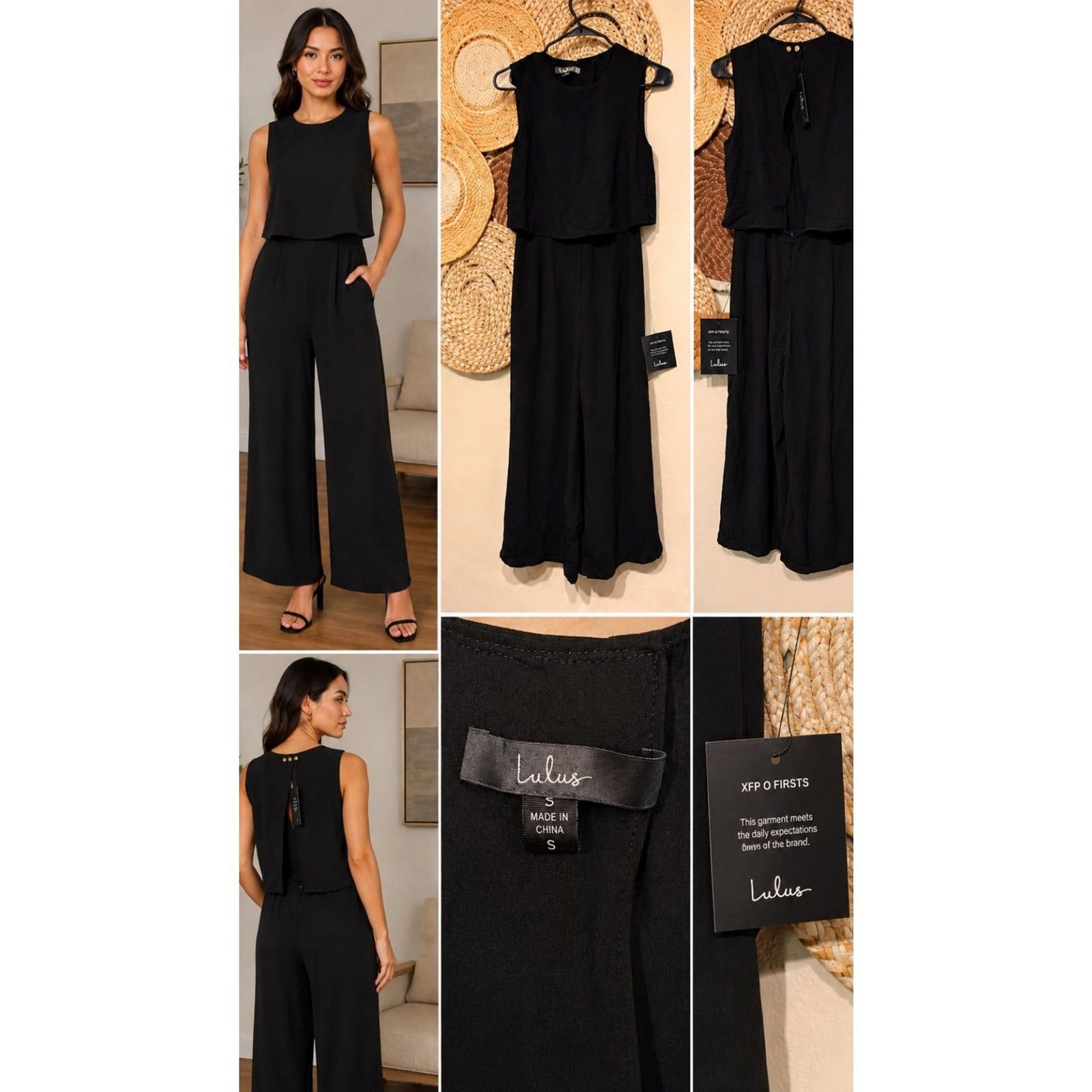 Lulus Black Wide-Leg Overlay Jumpsuit Size Small New With Tags