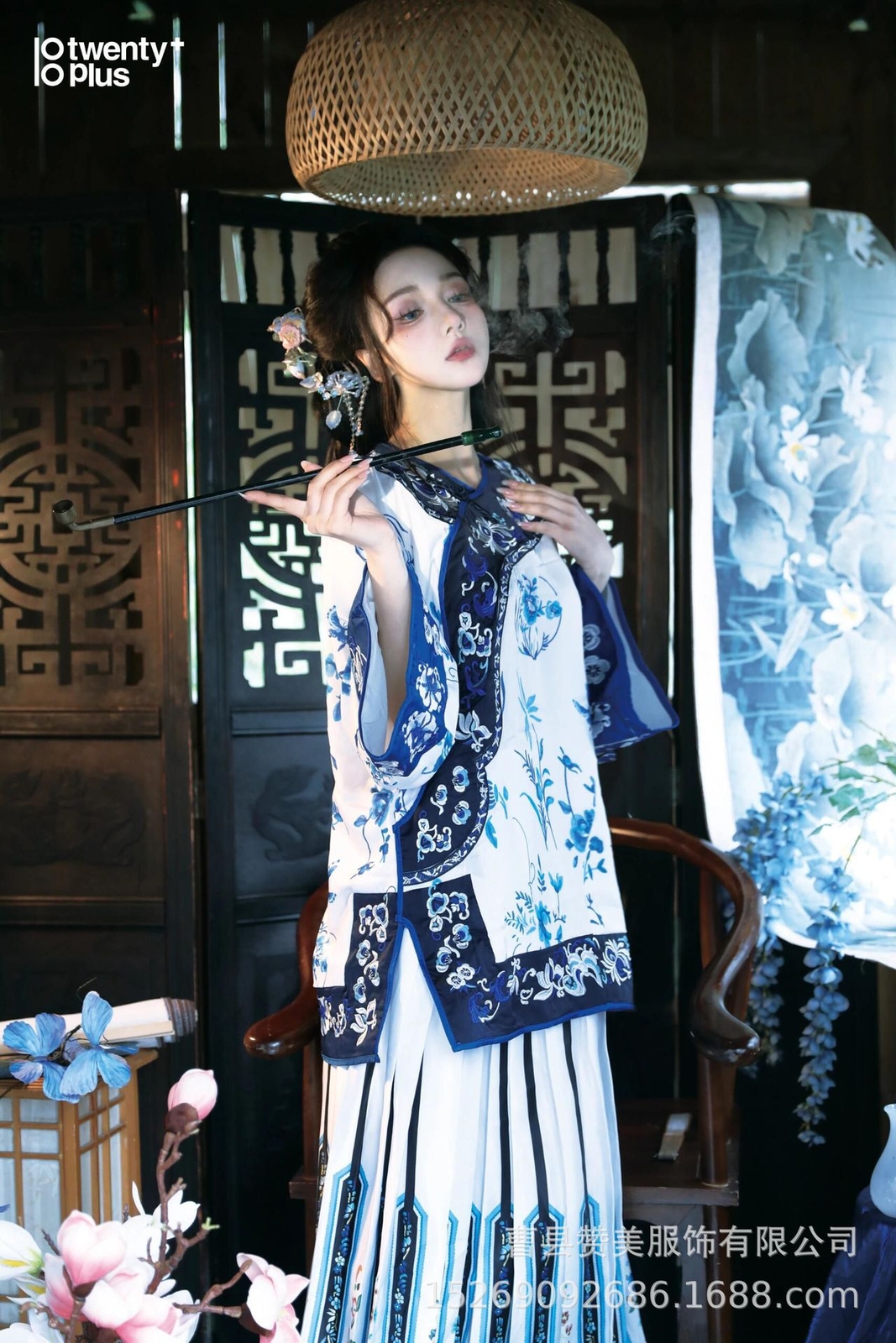 2Pc Set Women Retro Chinese Qing Dynasty Costumes Dress Embroidery Hanfu Dress