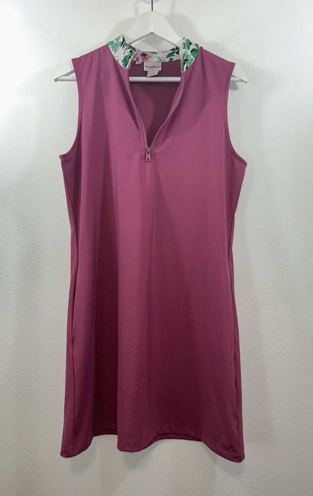 Tommy Bahama Size Large Golf Tennis Dress Tropical Floral Collar Mauve Pink L