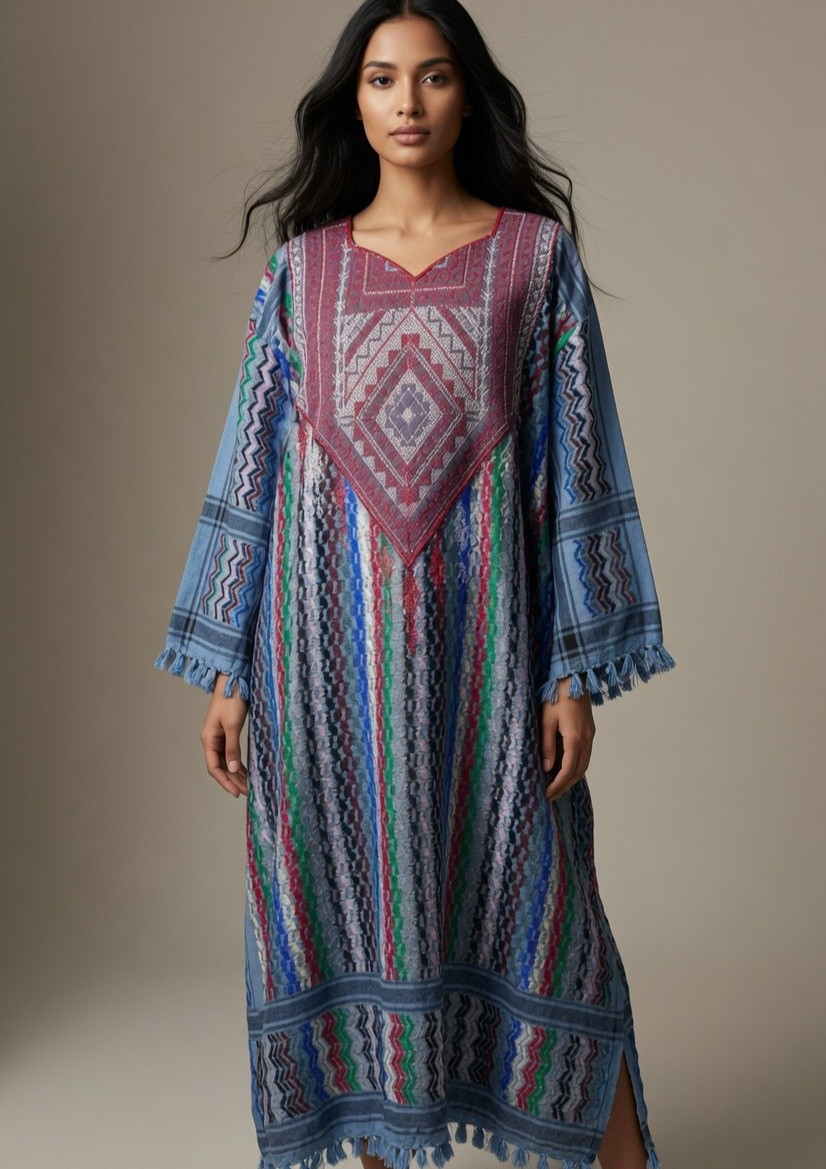 Vintage Levantine Kaftan Dress NWT Embroidered Mediterranean Ethnic Thobe NOS