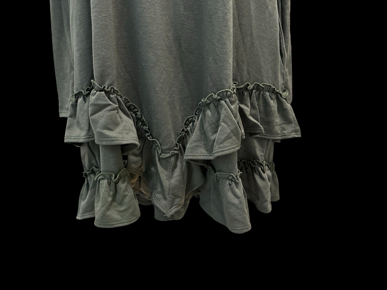 Three Bird Nest Constance Ruffle Hem Long Sleeve Dress Olive Green Sz S NWT