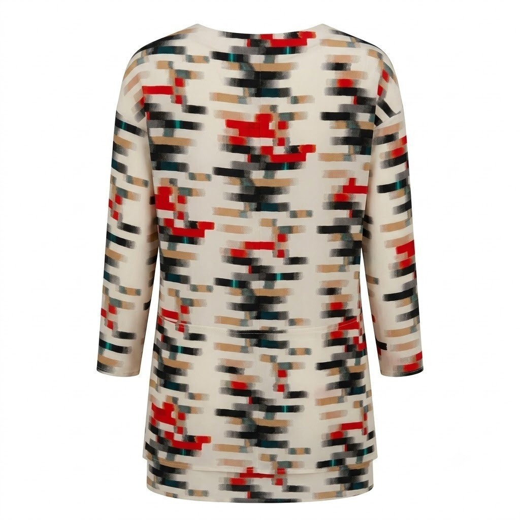 Cacharel Abstract Brushstroke Print Tunic Dress Cream Red Black Size 8 US – IW