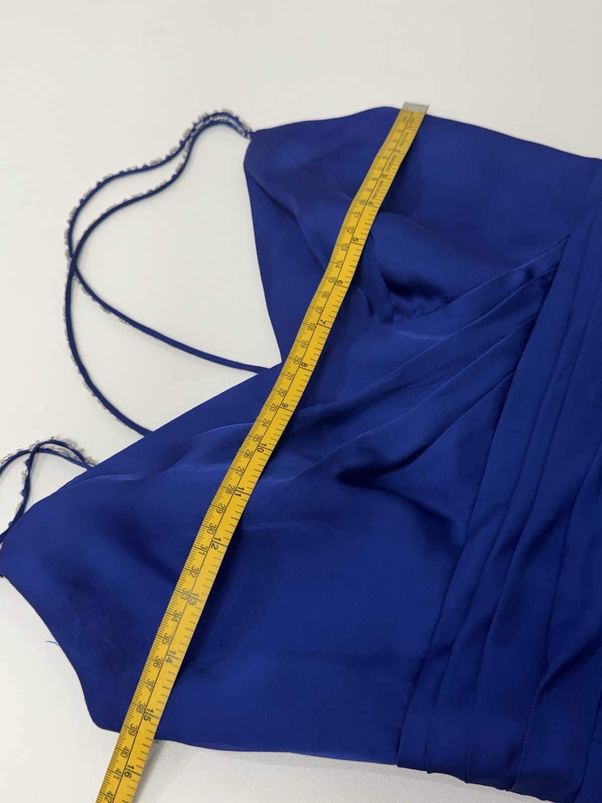 Belsoie Cobalt Blue Gown Size 6 Maxi Beaded Straps Crisscross Back Flowy