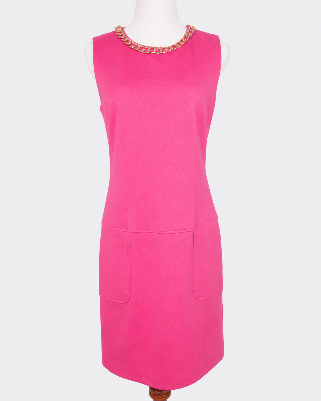 VGUC Laundry Shelli Segal Pink Chain Neck Shift Dress Size 8 Pockets