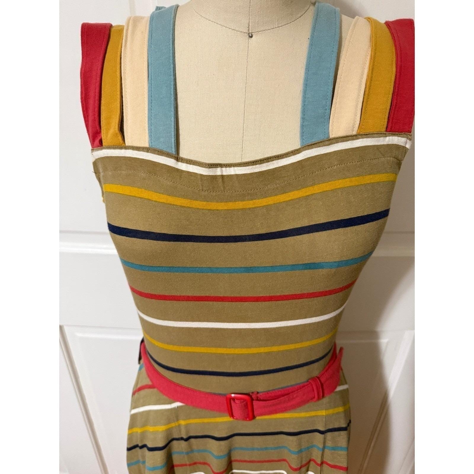 Effie’s Heart MODCLOTH Retro Pin Up Colores Flare Striped 70s Dress, Small