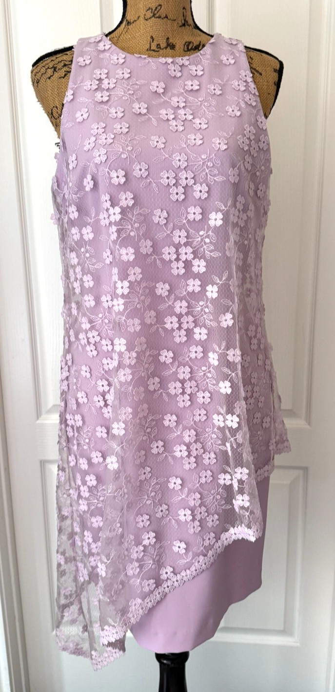 Alex Marie Cocktail Dress Lilac Purple Embroidered Lace Overlay Floral Party 6