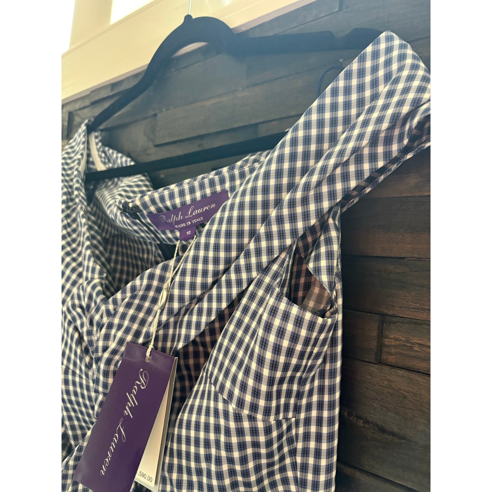 Ralph Lauren Collection Purple Label Gingham Oxford Tunic Blouse Shirt Dress 10