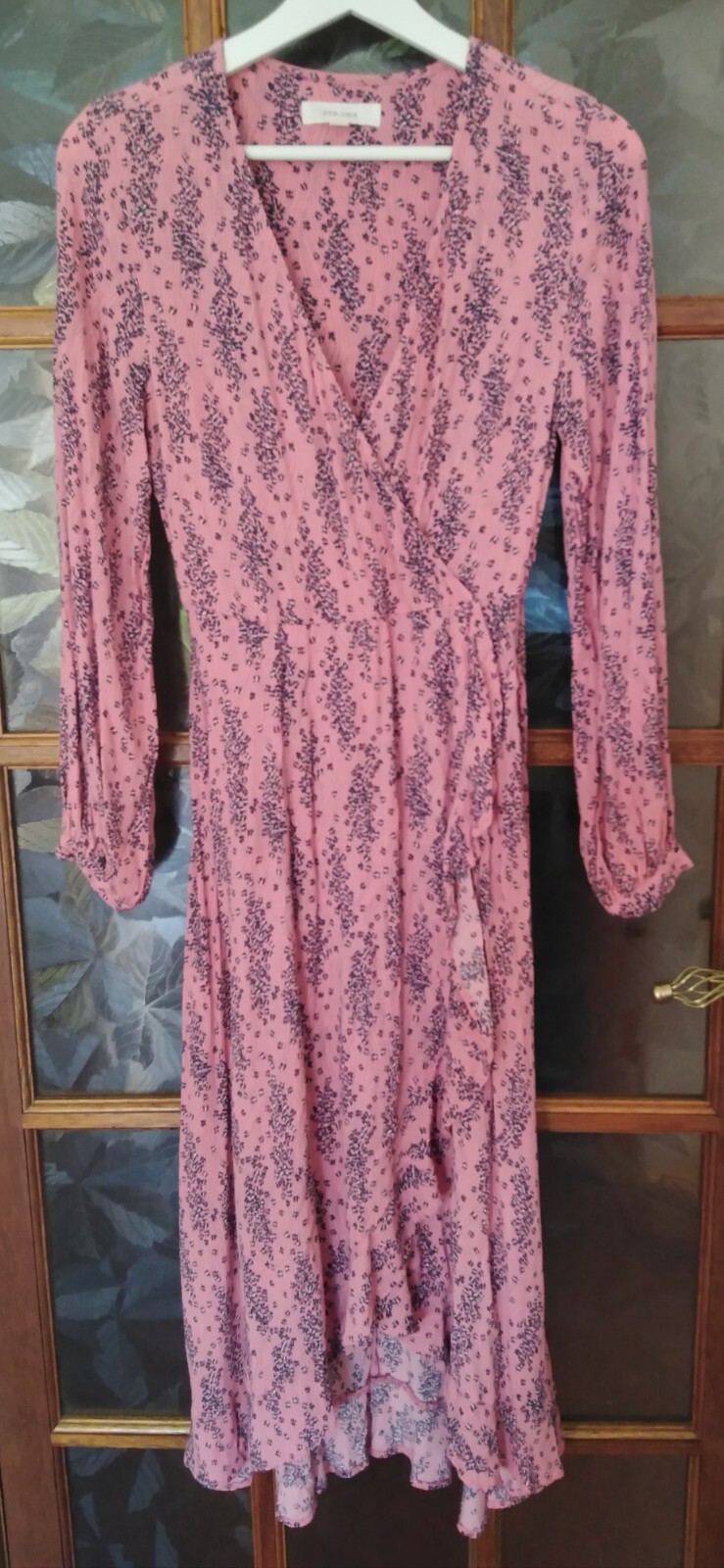 Per Una Wrap Style Dress Long Ruffled Chiffon Fabric Uk 6 Regular Women’s Pink