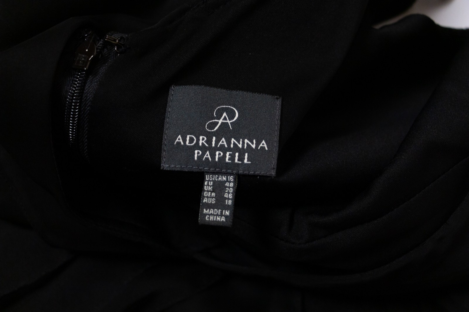 Adrianna Papell Black Chiffon Cocktail Dress Pleated Ruffle Knee Length US 16