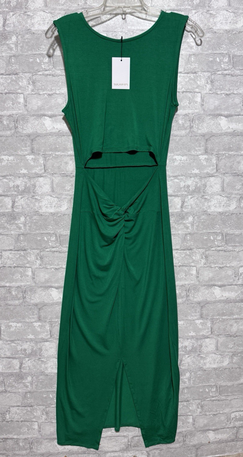 NWT Sugarlips Green Bodycon Cut Out Front Knot Midi Dress Size Medium