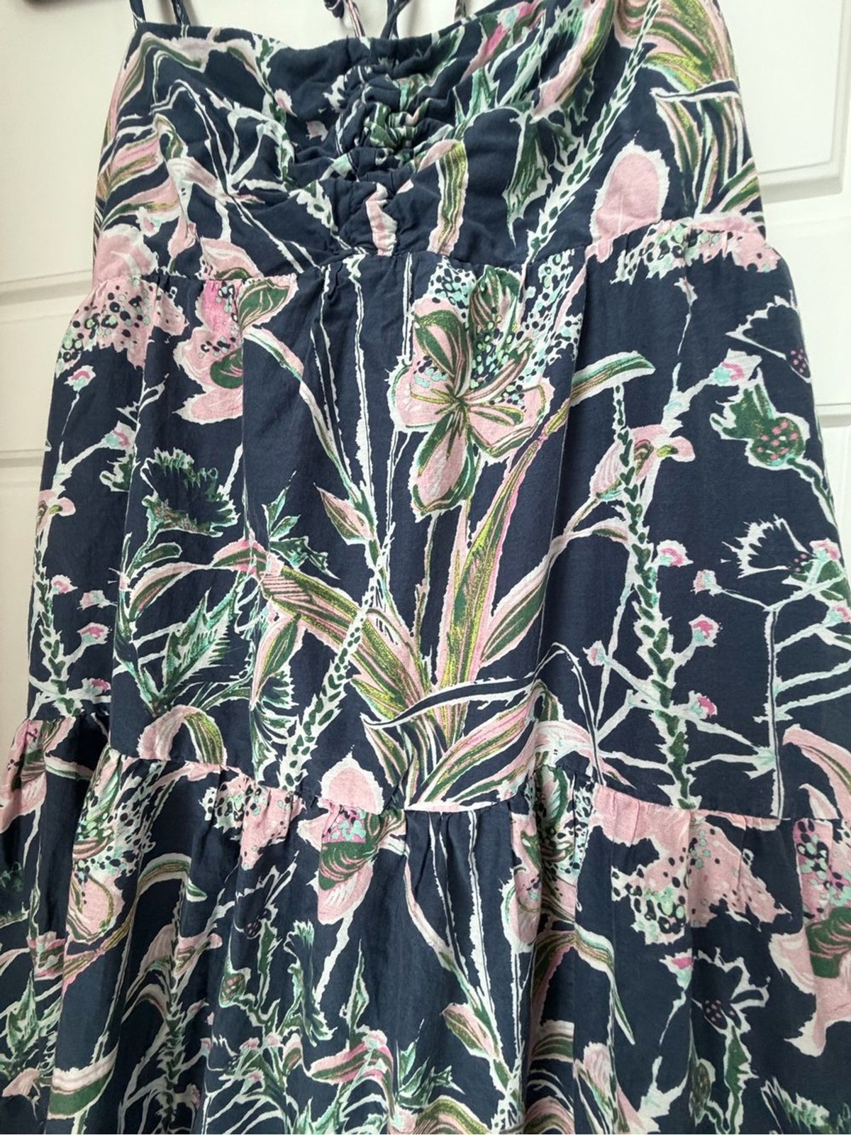 Vineyard Vines Navy Maxi Sundress with Pink & Green Floral Print-small