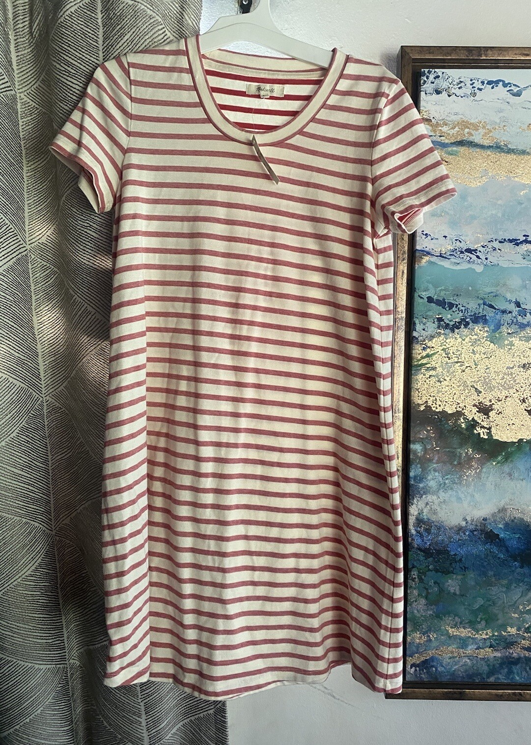 Madewell Mini Dress Muted Red/Cream Striped Retreat T-Shirt Sz XS NWT