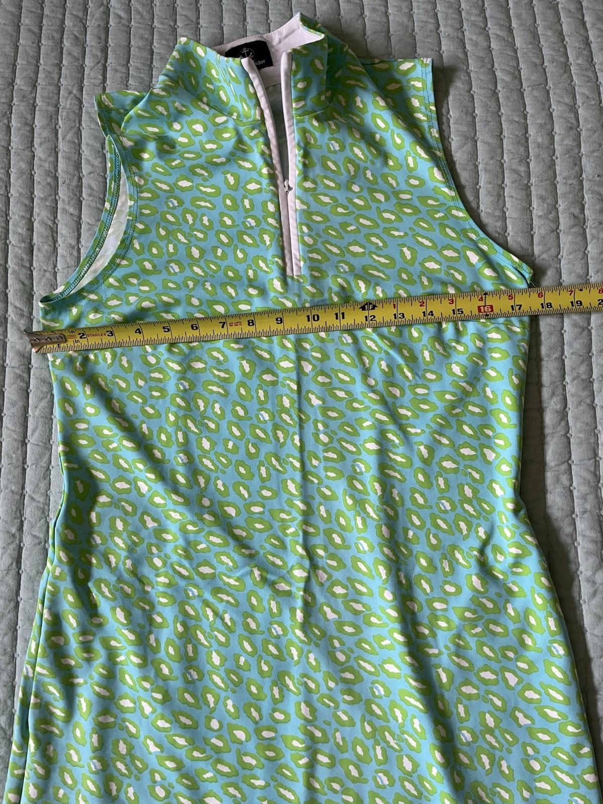 Sailor-Sailor green 1/4 Zip Front green print Sleeveless UPF Dress Preppy Golf
