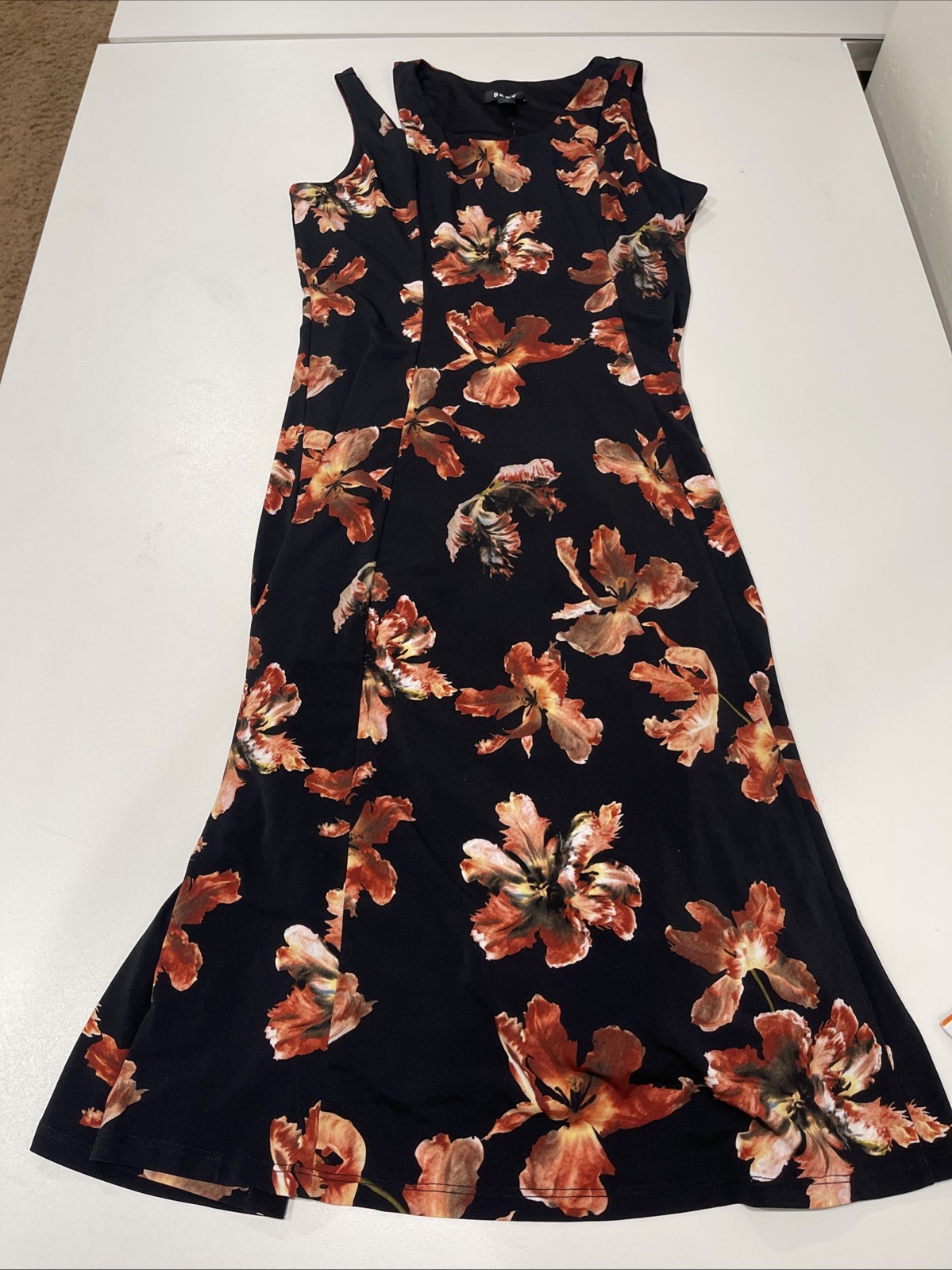 DKNY Synthetic Golden Blossoms Printed Fit-And-Flare Dress M