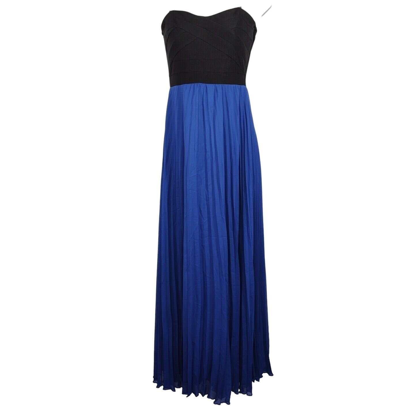 Crystal Doll Black Blue Pleated Maxi Strapless Dress Juniors Size 5 Party Formal