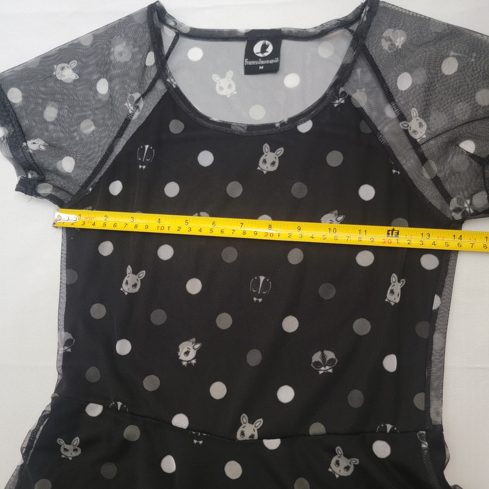 Fearless Illustration Dress Size Medium Black Bunny Animal Polka Dot Mesh EUC