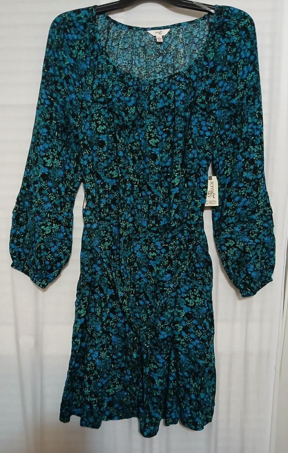 Terra & Sky Shirred Mini Dress Small Ditsy/Black Soot Sizes: 2X, 3X or 4X