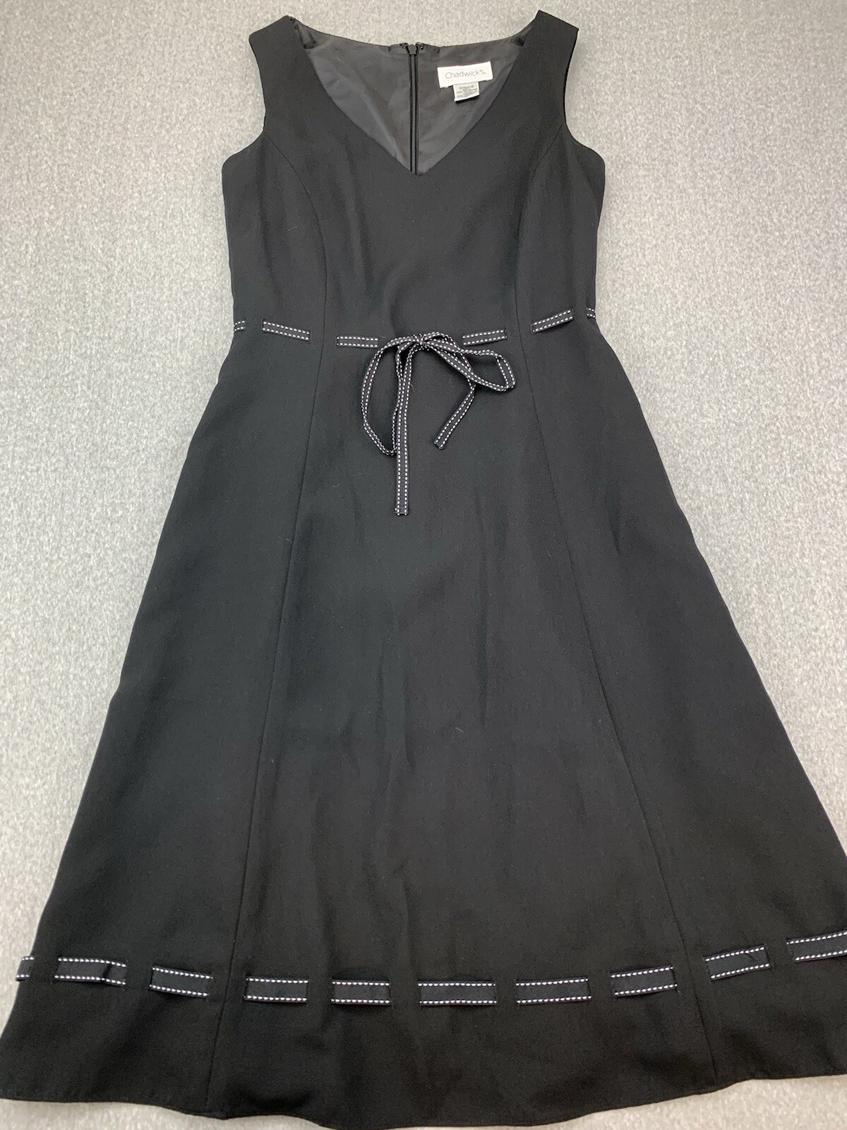 Chadwick’s A-line Sheath Dress Womens 4 Petite Black Sleeveless Ribbon Belt Cute