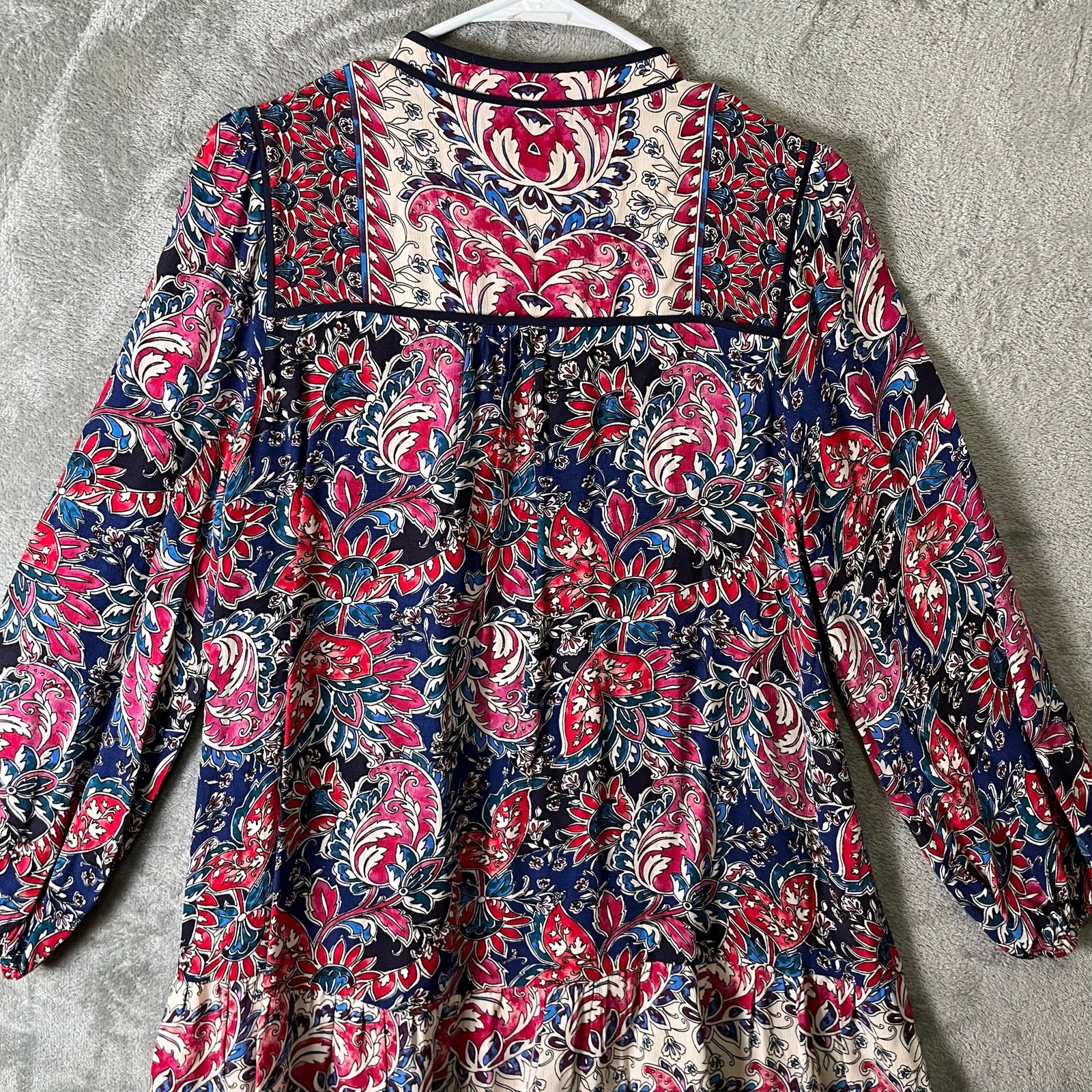 Anthropologie Spliced Tunic Dress Red & Blue Paisley Long Sleeve Medium Petite