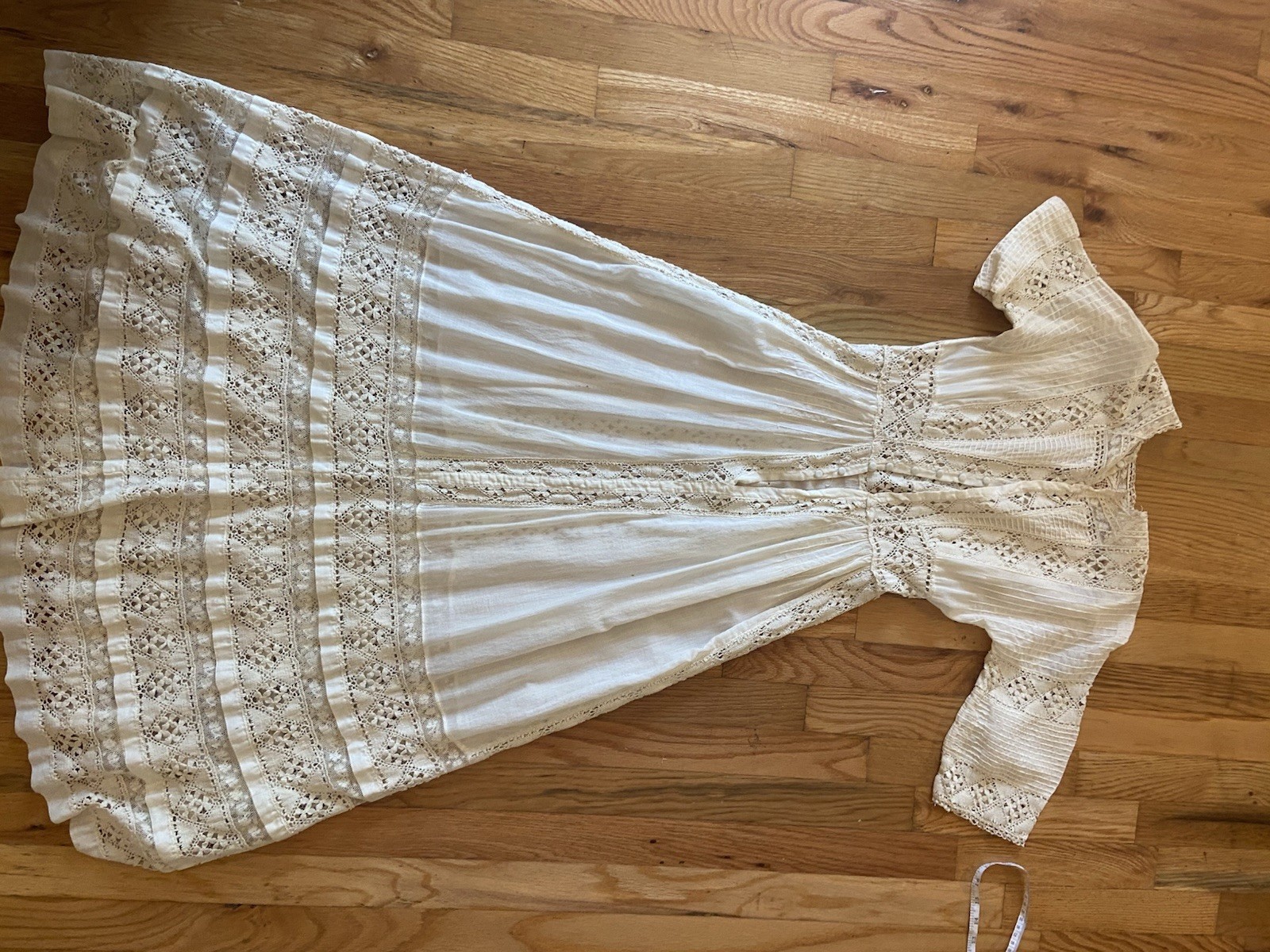 Vintage White Solid Lace Button Front Short Sleeve Midi Dress Women’s Size S