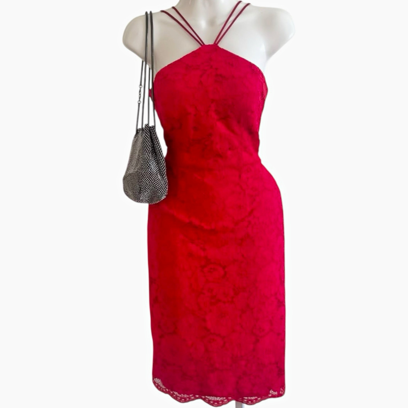 Decode 1.8 Red Lace Cocktail Dress Strappy Back Sheath Party Dress Size 4