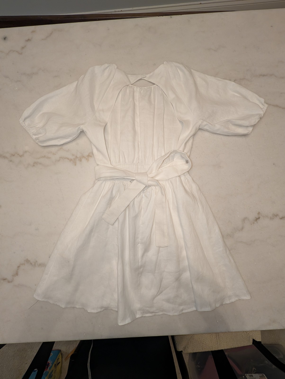 Reformation NWOT Sz 0 White Linen Open Back Adjustable Waist Tie Mini Dress