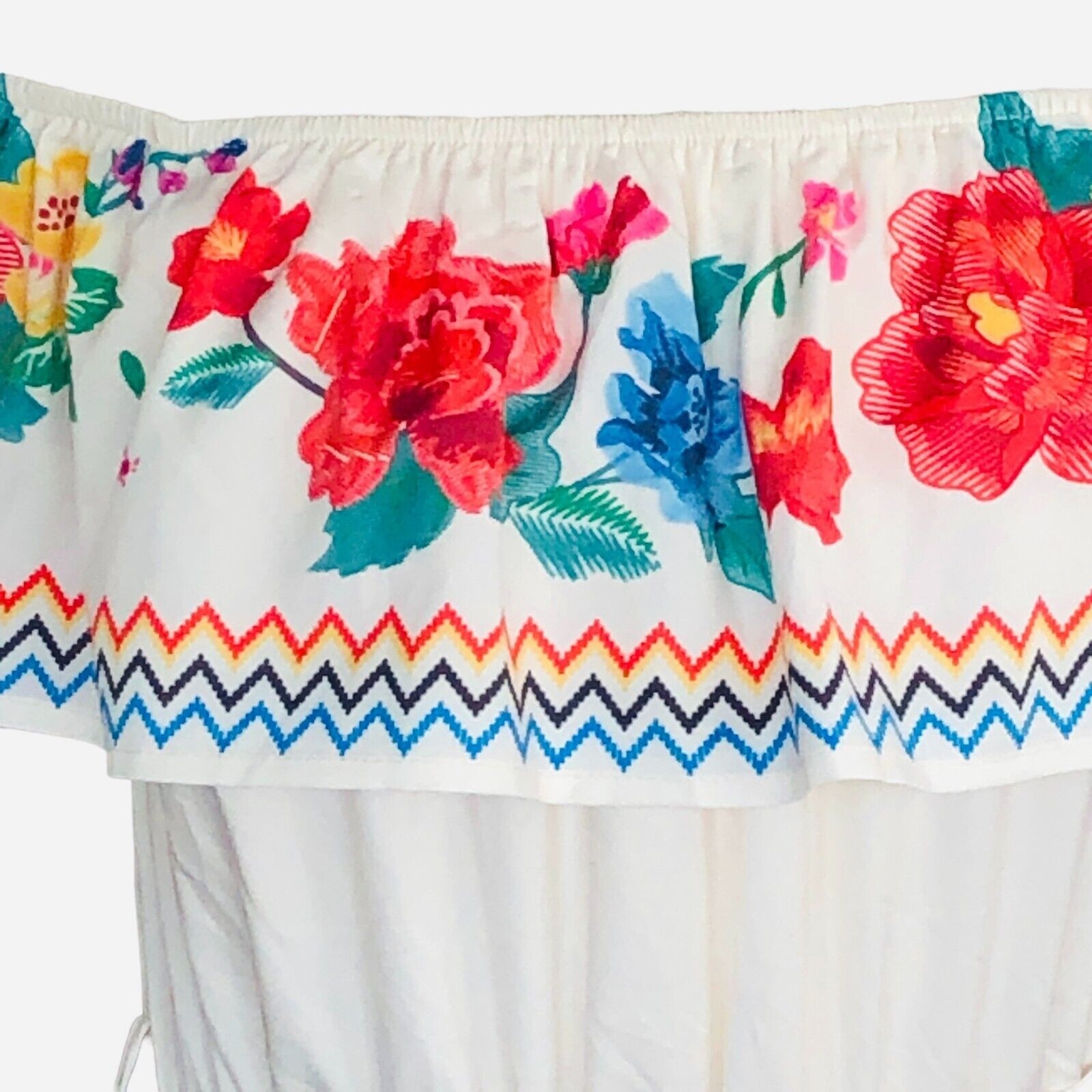 Chicwish Wm XL Sleeveless Off The Shoulder White/Floral Lined Belted Maxi Dress